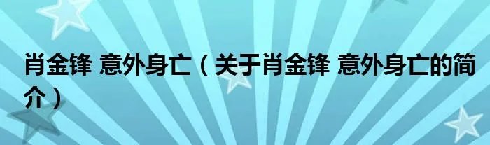 肖金锋 意外身亡（关于肖金锋 意外身亡的简介）