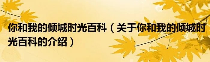 你和我的倾城时光百科（关于你和我的倾城时光百科的介绍）