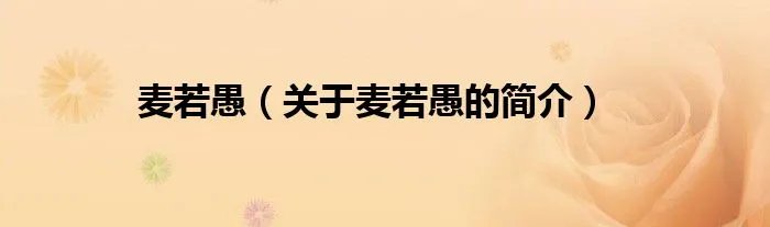 麦若愚（关于麦若愚的简介）