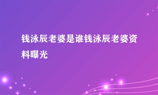 钱泳辰老婆是谁钱泳辰老婆资料曝光