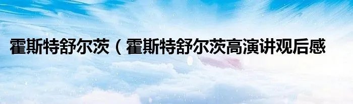霍斯特舒尔茨（霍斯特舒尔茨高演讲观后感