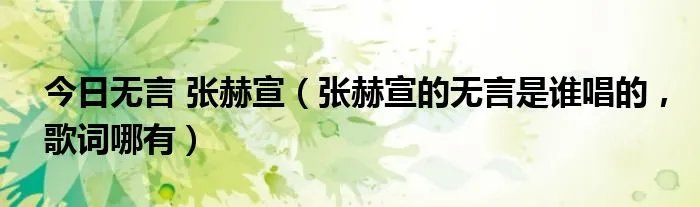 今日无言 张赫宣（张赫宣的无言是谁唱的，歌词哪有）