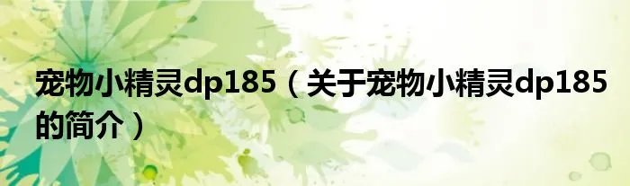 宠物小精灵dp185（关于宠物小精灵dp185的简介）
