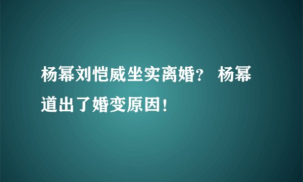 杨幂刘恺威坐实离婚？ 杨幂道出了婚变原因！