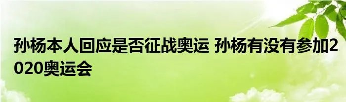 孙杨本人回应是否征战奥运 孙杨有没有参加2020奥运会