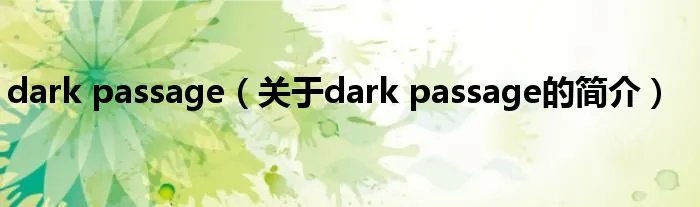 dark passage（关于dark passage的简介）