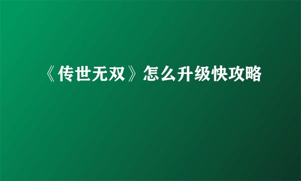 《传世无双》怎么升级快攻略