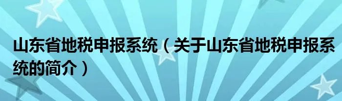 山东省地税申报系统（关于山东省地税申报系统的简介）