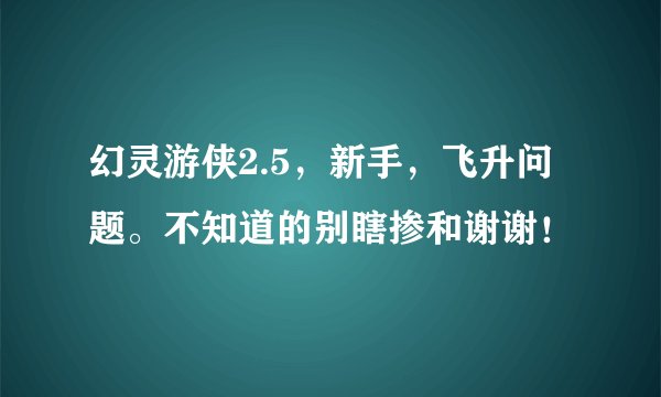 幻灵游侠2.5，新手，飞升问题。不知道的别瞎掺和谢谢！