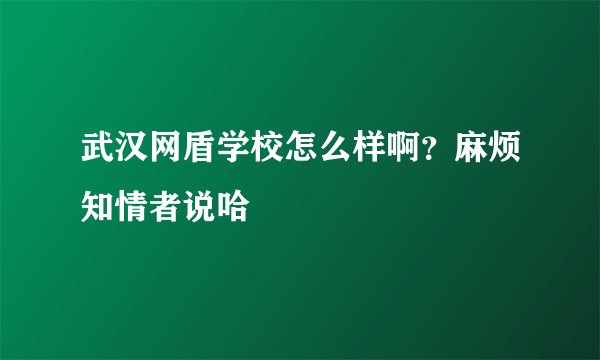 武汉网盾学校怎么样啊？麻烦知情者说哈