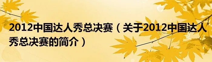 2012中国达人秀总决赛（关于2012中国达人秀总决赛的简介）