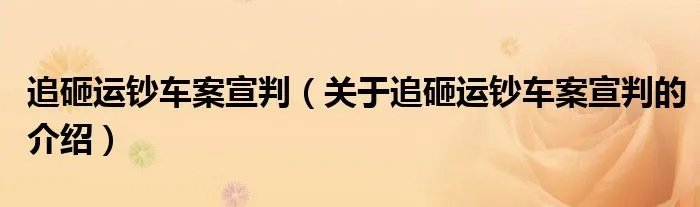 追砸运钞车案宣判（关于追砸运钞车案宣判的介绍）