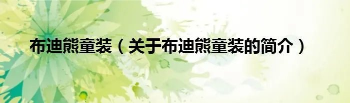 布迪熊童装（关于布迪熊童装的简介）