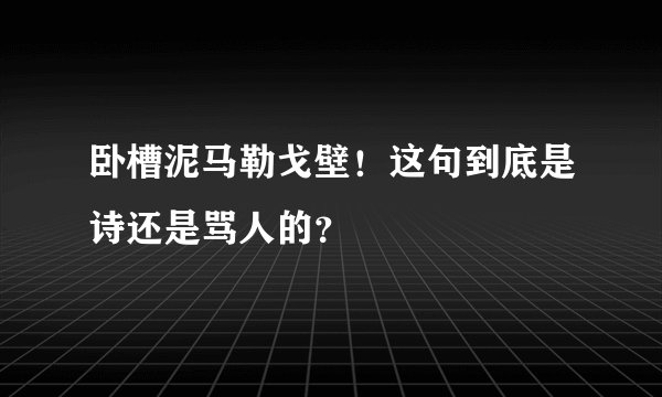 卧槽泥马勒戈壁！这句到底是诗还是骂人的？