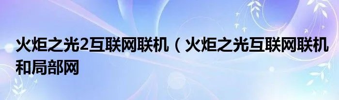 火炬之光2互联网联机（火炬之光互联网联机和局部网