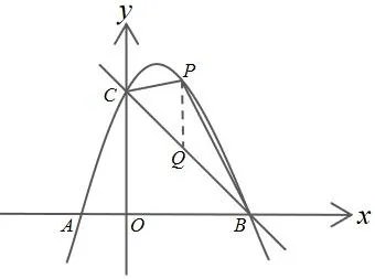 如图,在平面直角坐标系中,二次函数$y=-x^{2}+bx+c$的图象与$x$轴交于$A$、$B$两点,与$y$轴交于$C\left(0,3\right)$,$A$点在原点的左侧,$B$点的坐标为$\left(3,0\right)$,点$P$是抛物线上一个动点,且在直线$BC$的上方.
