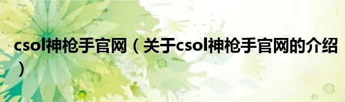 csol神枪手官网（关于csol神枪手官网的介绍）