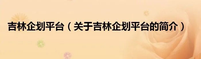 吉林企划平台（关于吉林企划平台的简介）