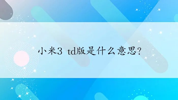 小米3 td版是什么意思？