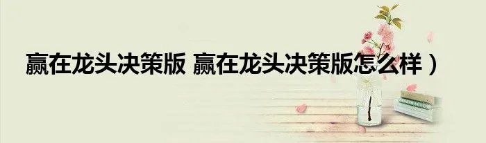 赢在龙头决策版 赢在龙头决策版怎么样)