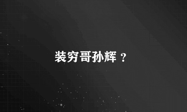 装穷哥孙辉 ？
