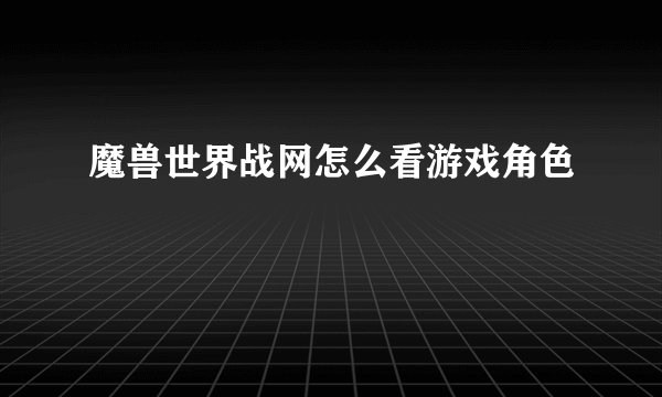 魔兽世界战网怎么看游戏角色
