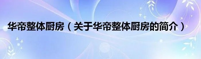 华帝整体厨房（关于华帝整体厨房的简介）
