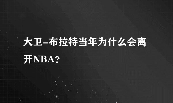 大卫-布拉特当年为什么会离开NBA？