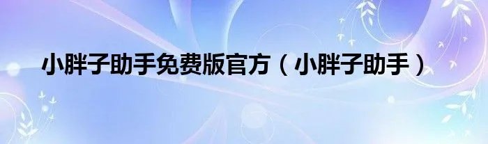 小胖子助手免费版官方（小胖子助手）