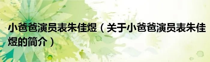 小爸爸演员表朱佳煜（关于小爸爸演员表朱佳煜的简介）