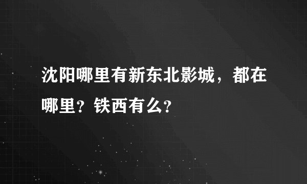 沈阳哪里有新东北影城，都在哪里？铁西有么？