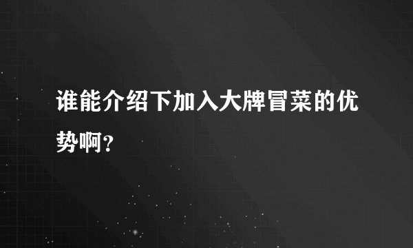 谁能介绍下加入大牌冒菜的优势啊？