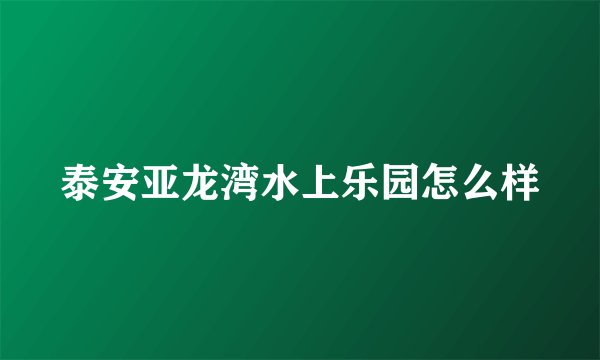 泰安亚龙湾水上乐园怎么样