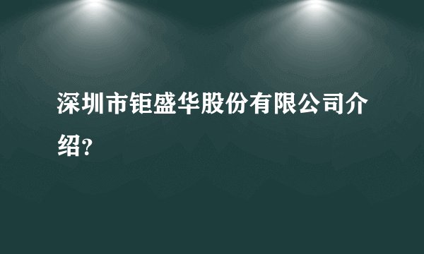 深圳市钜盛华股份有限公司介绍?