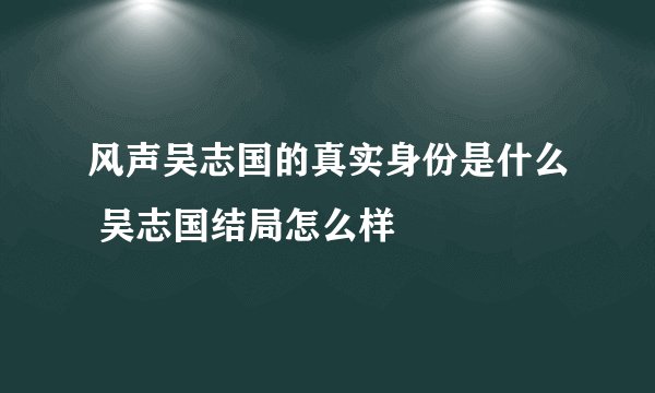 风声吴志国的真实身份是什么 吴志国结局怎么样