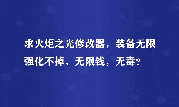 求火炬之光修改器，装备无限强化不掉，无限钱，无毒？