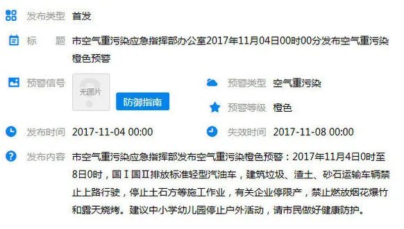 北京发布空气重污染橙色预警 周末雾霾来袭