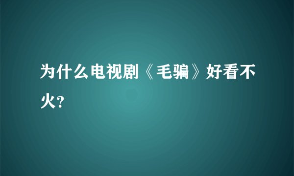 为什么电视剧《毛骗》好看不火？