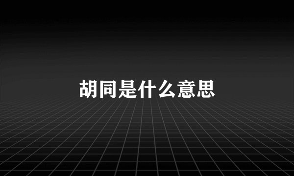 胡同是什么意思