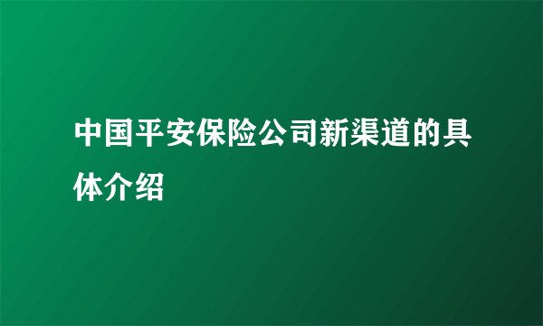 中国平安保险公司新渠道的具体介绍