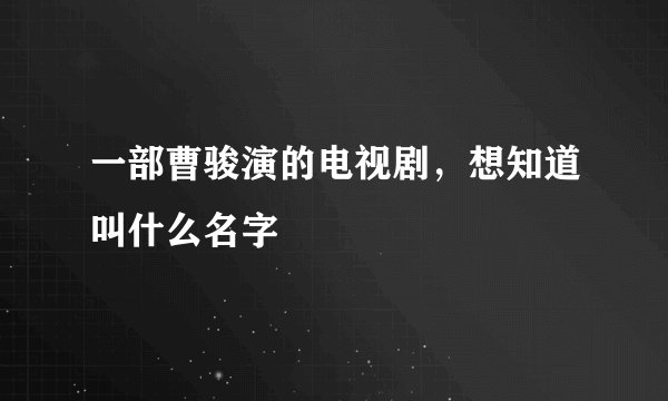 一部曹骏演的电视剧,想知道叫什么名字