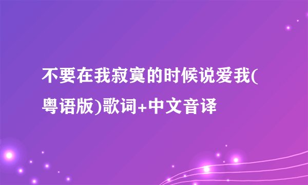 不要在我寂寞的时候说爱我(粤语版)歌词+中文音译