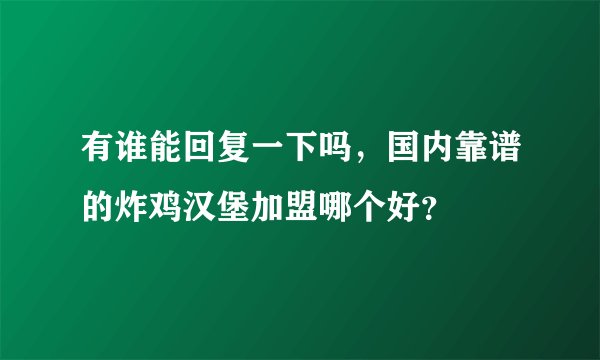 有谁能回复一下吗,国内靠谱的炸鸡汉堡加盟哪个好?