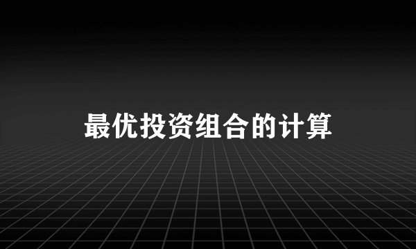 最优投资组合的计算