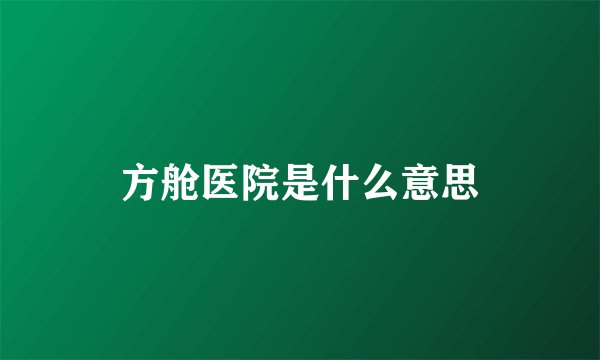 方舱医院是什么意思