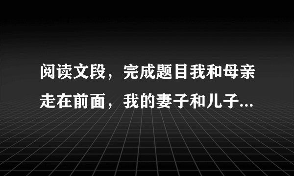 阅读文段，完成题目我和母亲走在前面，我的妻子和儿子走在后面。