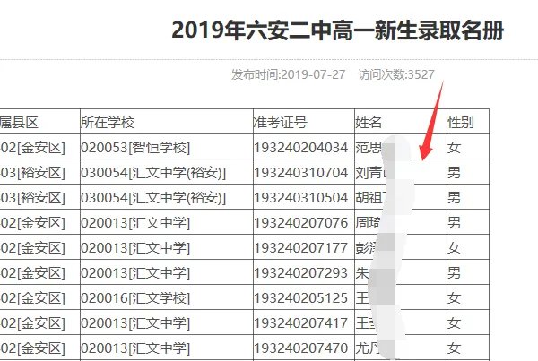 六安二中国际班录取名单