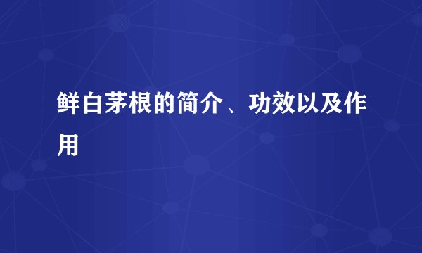 鲜白茅根的简介、功效以及作用